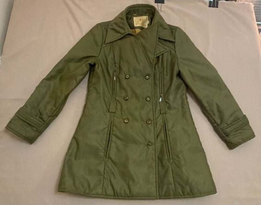 Vintage White Stag Olive Green Double Breasted Nylon Trench Coat Size 14